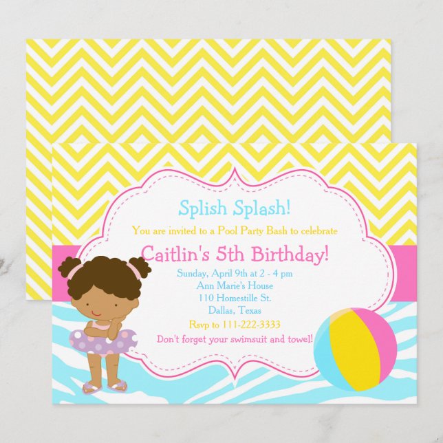 African American Girl Bassäng Party Bash Party Inbjudningar (Fram/baksida)