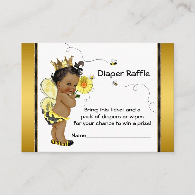 African American Girl Bee Diaper Raffle Biljett Tilläggskort (Framsida)