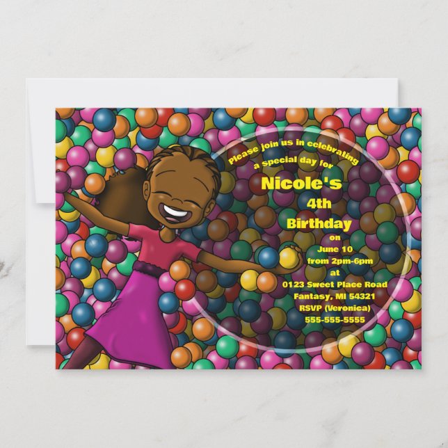 African American Girl Birthday Inbjudningar (Framsida)