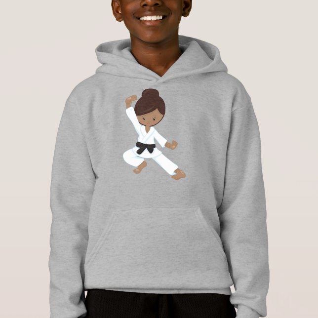 African American Girl, Black Bälte, Karate Girl T Shirt (Framsida)
