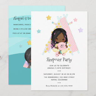African American Girl Braid Birthday Slumber Party Inbjudningar