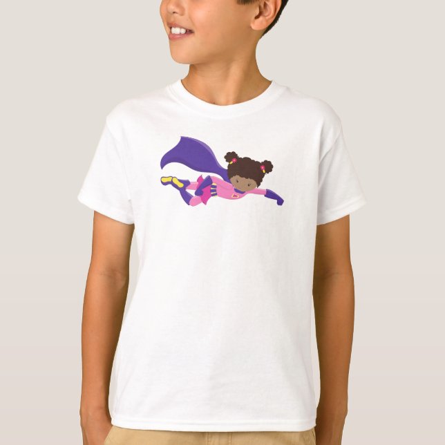 African American Girl, Cape, Superhjälte Girl T Shirt (Framsida)