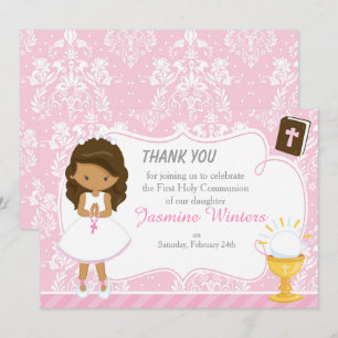 African American Girl First Communion Damask Tack Kort