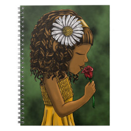 African American Girl Flower Anteckningsbok Med Spiral