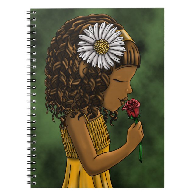 African American Girl Flower Anteckningsbok Med Spiral (Framsidan)