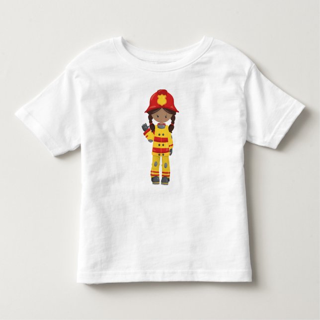 African American Girl, Girl Fireman, Firefighter T Shirt (Framsida)