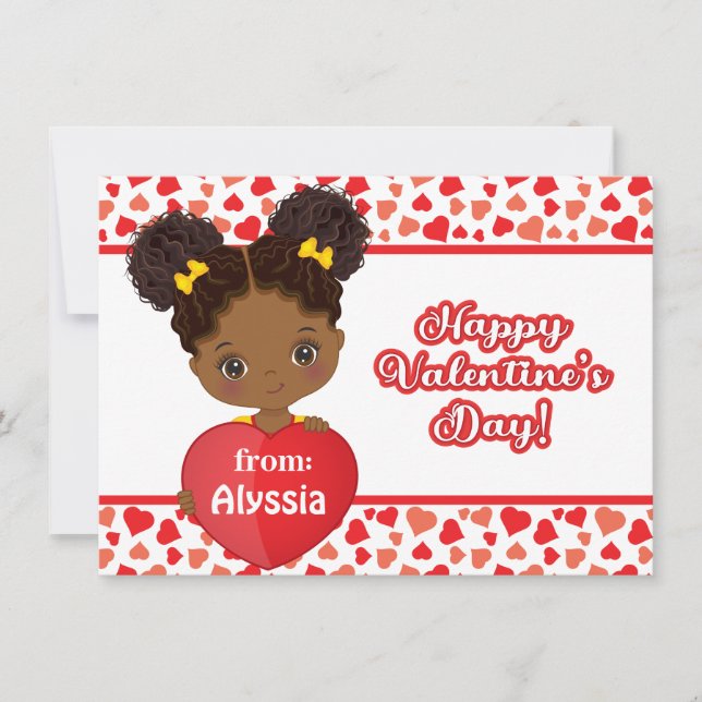 African American Girl Holding Heart Valentine Card Anteckningskort (Framsida)