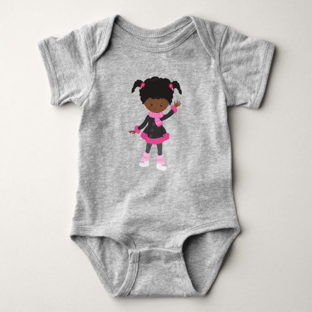 African American Girl, Ice Skating Girl, Cute Girl T Shirt (Framsida)