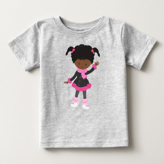 African American Girl, Ice Skating Girl, Cute Girl T Shirt (Framsida)