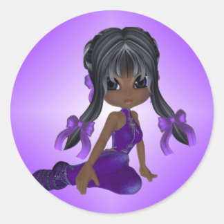 African American Girl in Lila Clothes Runt Klistermärke