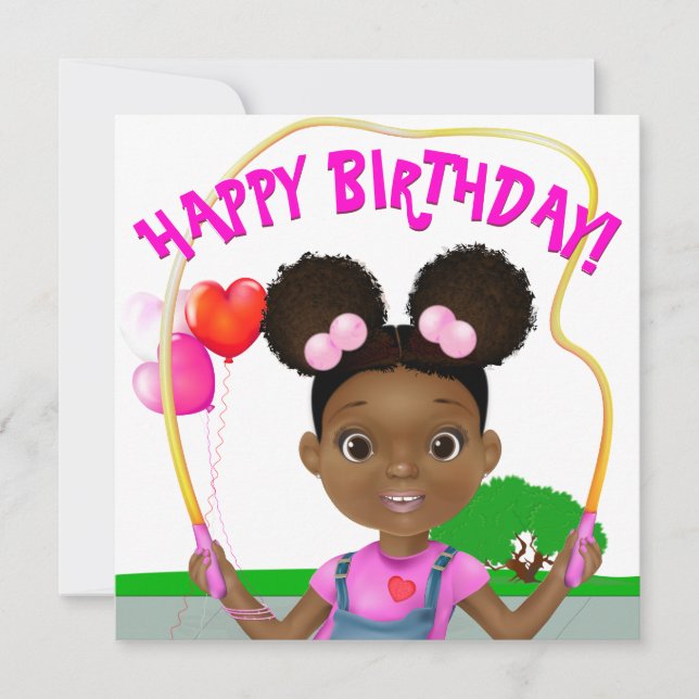 African American Girl Jump Rope Birthday Kort (Framsida)