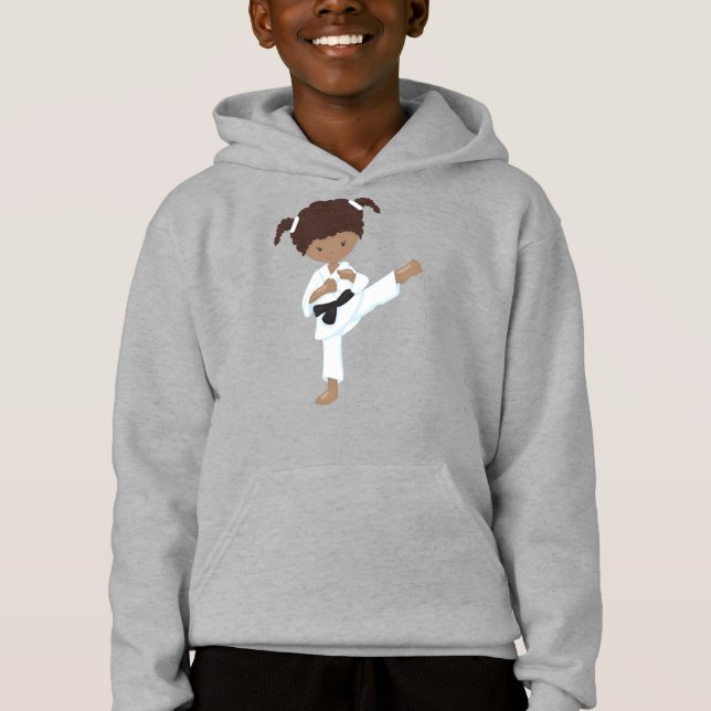 African American Girl, Karate Girl, Black Bälte T Shirt (Framsida)
