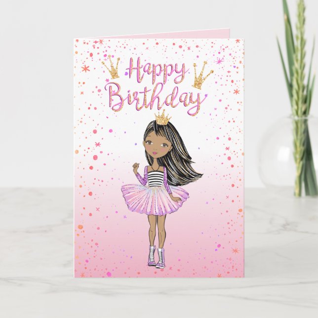 African American Girl Modern Girly Watercolor Rosa Kort (Framsida)