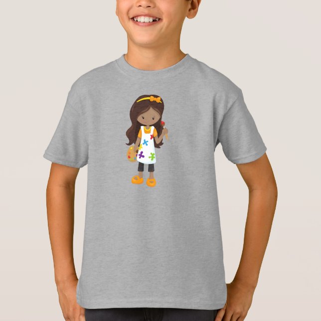 African American Girl, Painter, Painting, Brush T Shirt (Framsida)