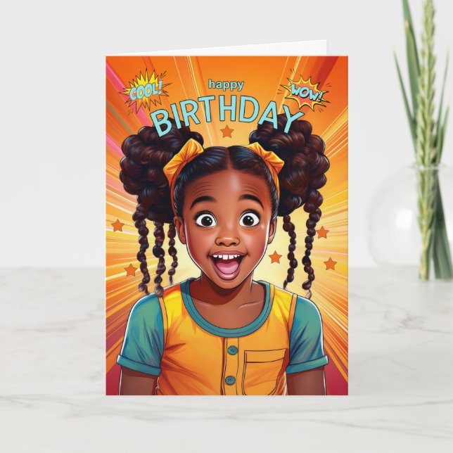 African American Girl Pop Art Stil Birthday Kort (Framsida)