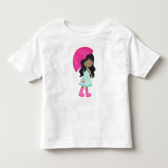 African American Girl, Rain, Rainrock, Umbrella T Shirt (Framsida)