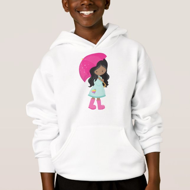 African American Girl, Rain, Rainrock, Umbrella T Shirt (Framsida)