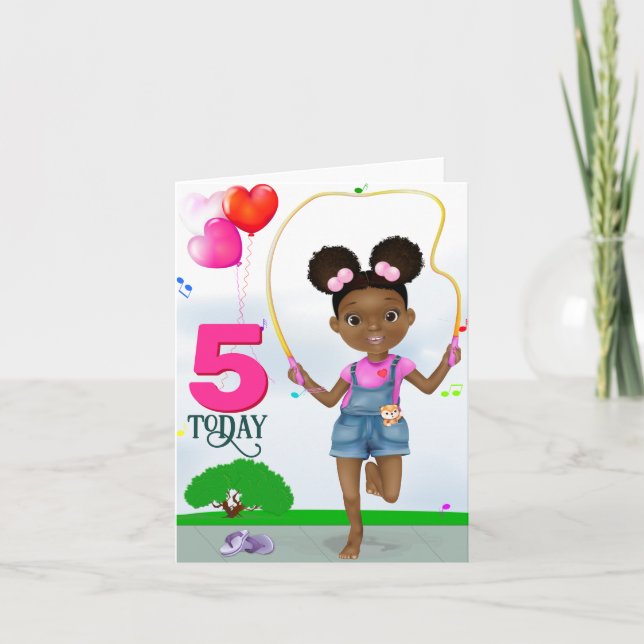 African American Girl Skipping Birthday Kort (Framsida)
