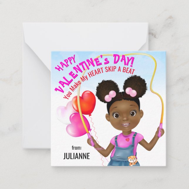 African American Girl Skipping Classroom Valentine Anteckningskort (Framsida)