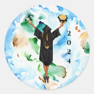 African American Girl Studenten Sticker Runt Klistermärke