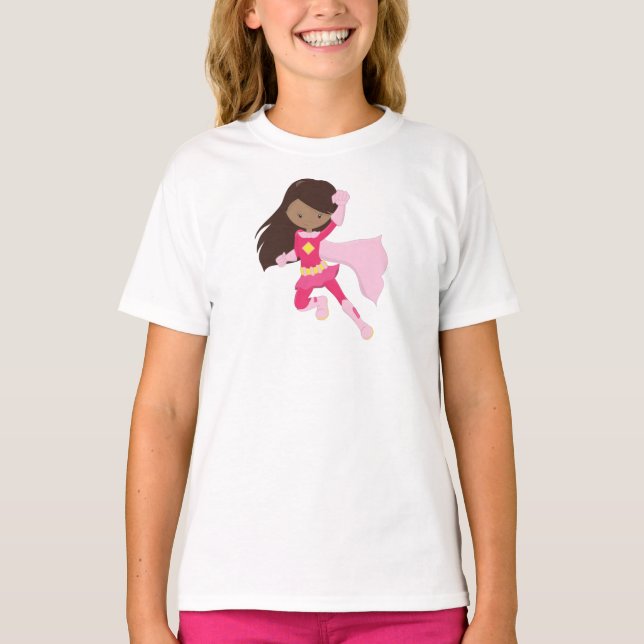 African American Girl, Superassistance Girl, Rosa  T Shirt (Framsida)