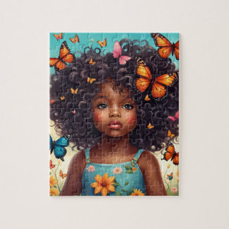 African American Girl with ButterfliesPuzzle Pussel