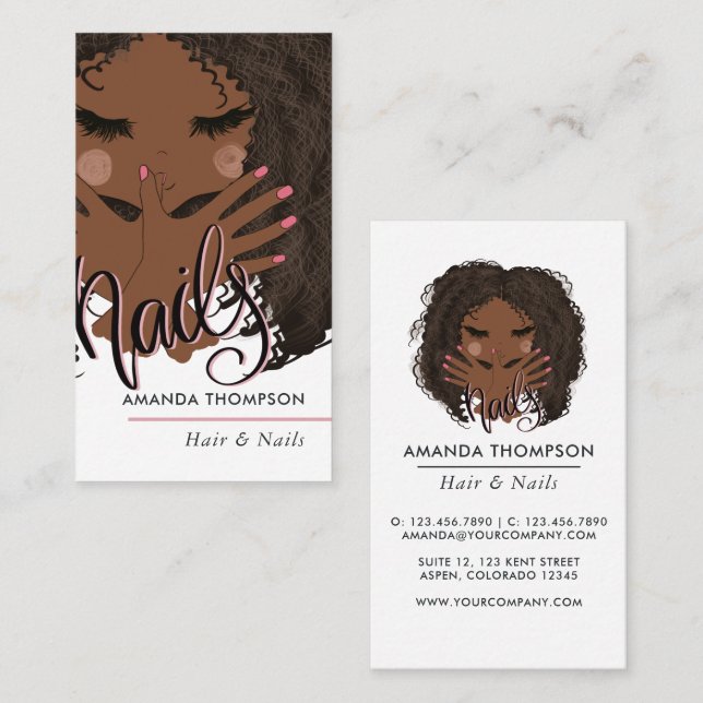 African American Hair and Nagel Beauty Salon Busin Visitkort (Fram/baksida)