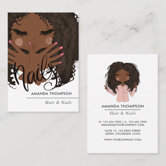 African American Hair och Nagel Beauty Salon Visitkort (Fram/baksida)