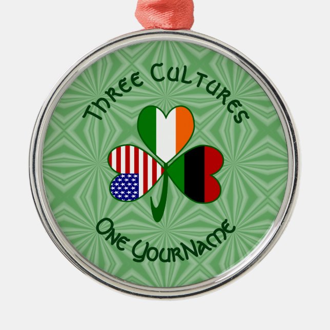African American Irish Shamrock Flagga Personlig Julgransprydnad Metall (Framsidan)