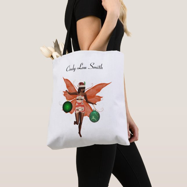 African American jul Fairy Tote Bag Tygkasse (Närbild)