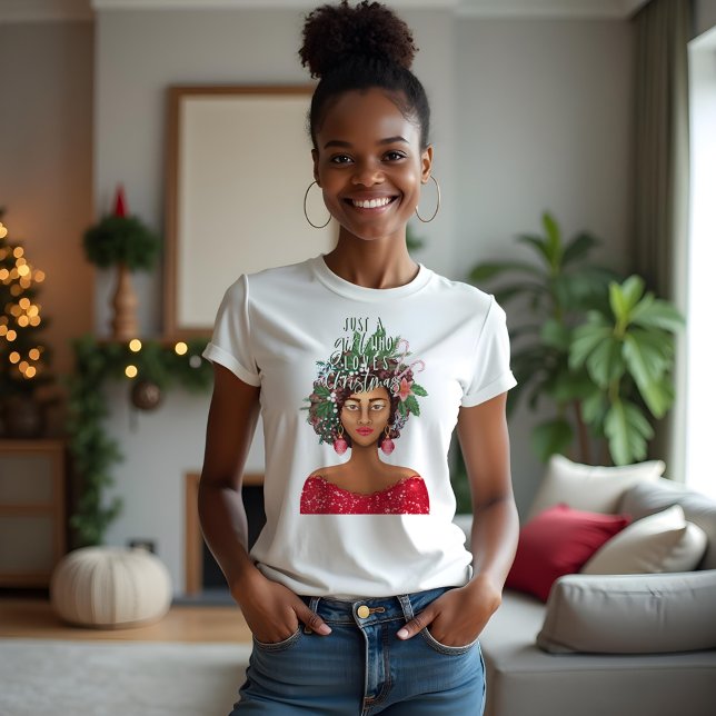 African American Just A Girl Kärlek jul T Shirt (African American Just A Girl Who Love Christmas Tri-Blend Shirt)