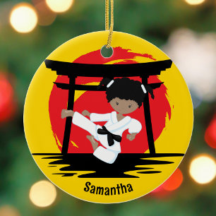 African American Karate Girl Anpassningsbar jul Julgransprydnad Keramik