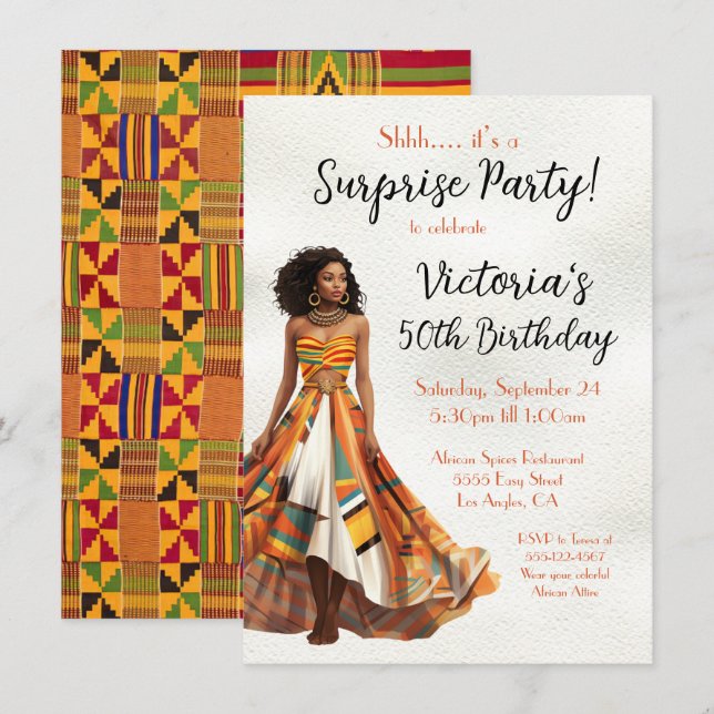 African American Kente Födelsedagsfest Inbjudningar (Fram/baksida)