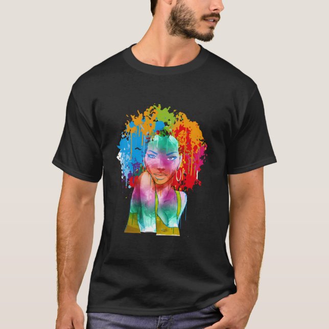 African American Lady Afro Painting T Shirt (Framsida)