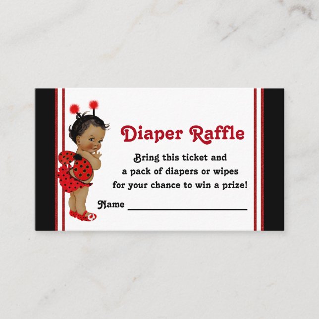 African American Ladybug Diaper Raffle Biljett Tilläggskort (Framsida)