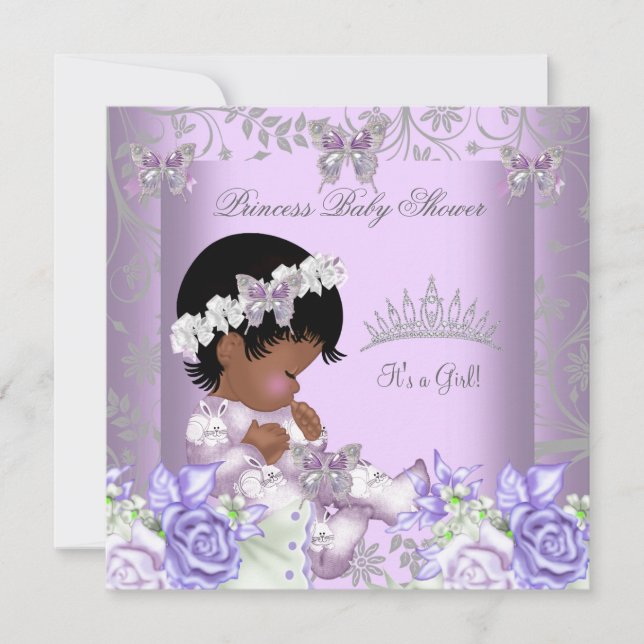 African American Lavender Grått Baby Shower Girl 2 Inbjudningar (Framsida)