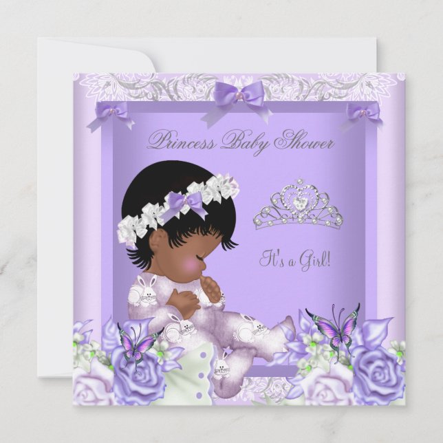 African American Lavender Grått Baby Shower Girl 5 Inbjudningar (Framsida)