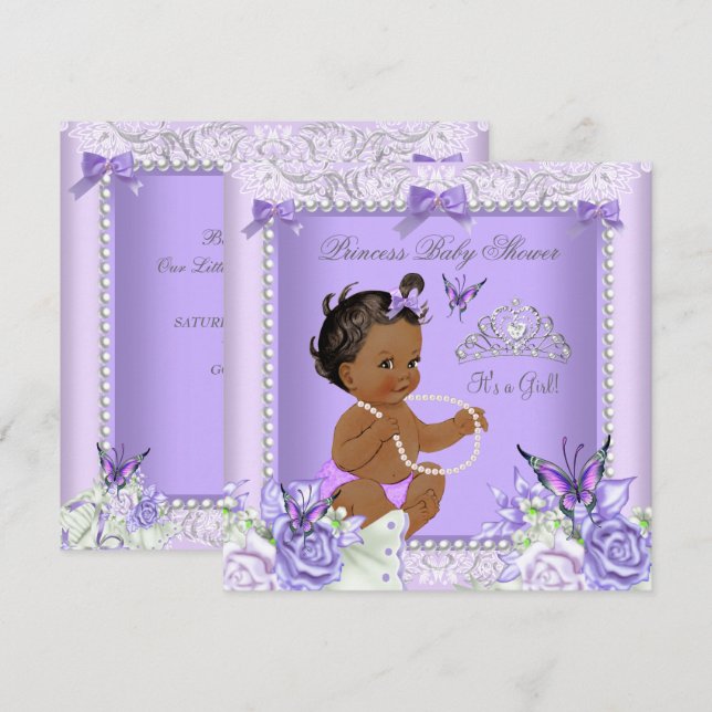 African American Lavender Grått Baby Shower Girl Inbjudningar (Fram/baksida)