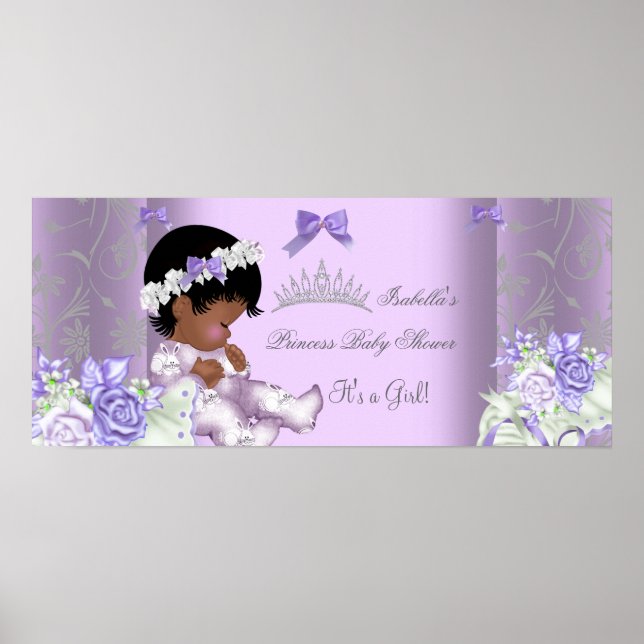 African American Lavender Grått Baby Shower Girl Poster (Framsidan)