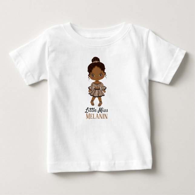 African American Little Miss Melanin Girl T-Shirt (Framsida)