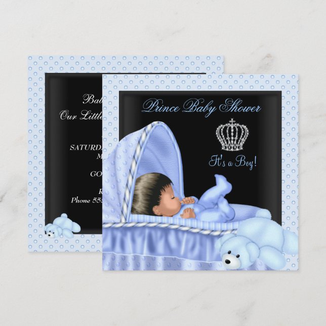 African American Little Prince Baby Shower Boy Inbjudningar (Fram/baksida)
