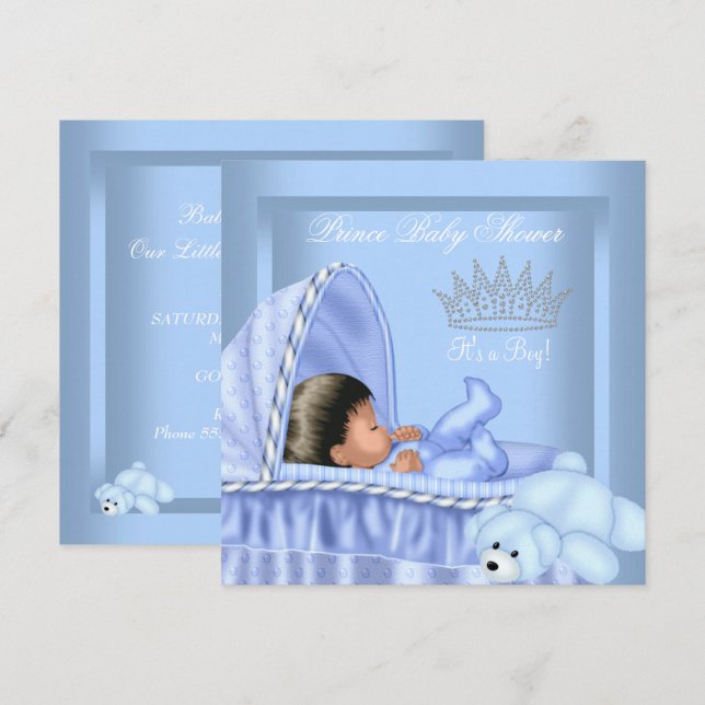 African American Little Prince Baby Shower Boy Inbjudningar (Fram/baksida)