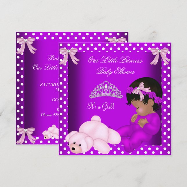 African American Little Princess Baby Shower Girl Inbjudningar (Fram/baksida)