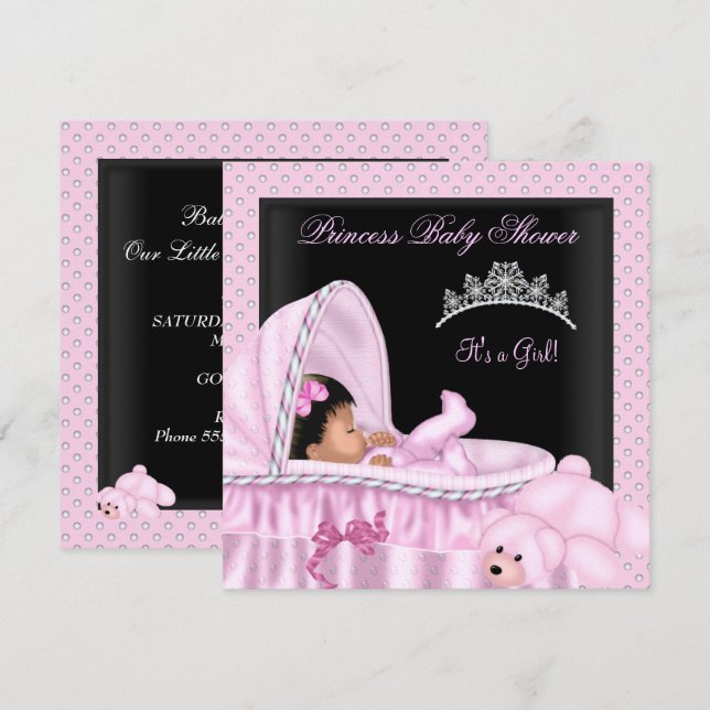 African American Little Princess Baby Shower Girl Inbjudningar (Fram/baksida)