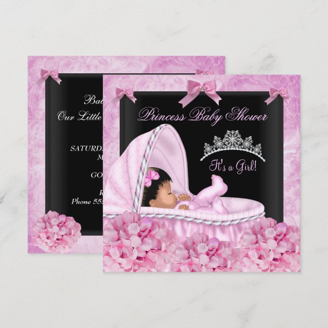 African American Little Princess Baby Shower Girl Inbjudningar (Fram/baksida)
