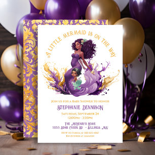 African American Little Sjöjungfru Baby Shower Inbjudningar