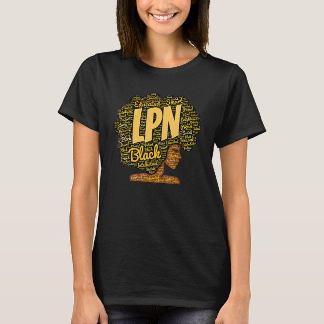 African American LPN Nurse Words in Afro T Shirt (Framsida)
