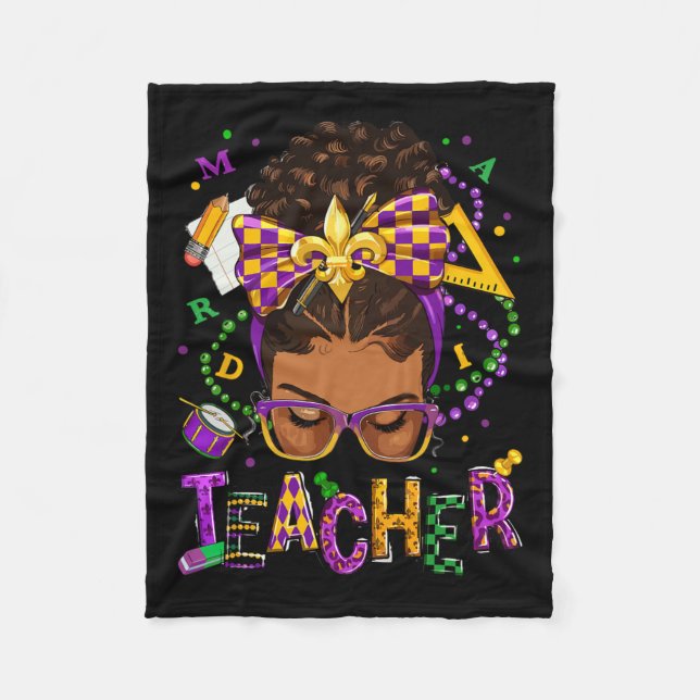 African American Messy Bun Mardi Gras New Orleans Fleecefilt (Framsidan)
