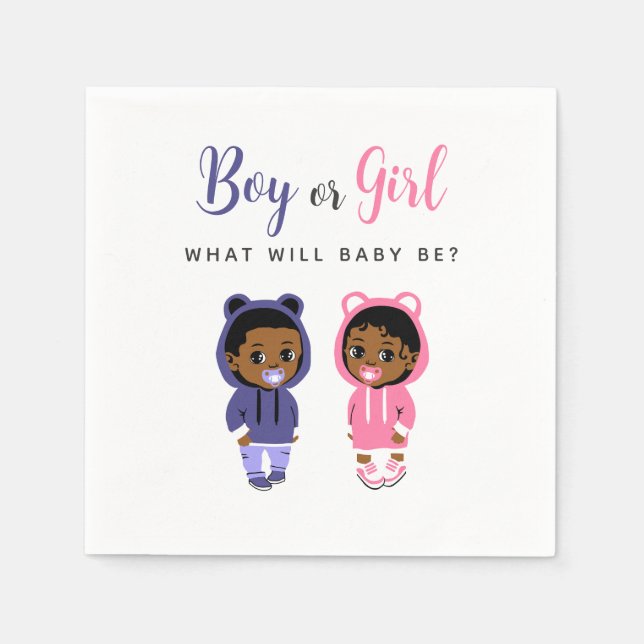 African American Pink and Blue Hoodie Baby Party Pappersservett (Framsidan)