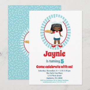 African American Pizza Party Girl - Pizza Birthday Inbjudningar